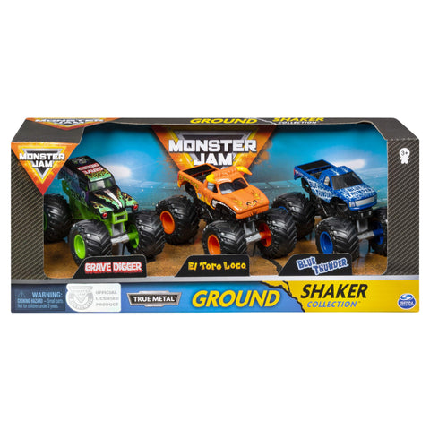 Monster Jam, Ground Shaker 3 Pack (Grave Digger, El Toro Loco and Blue Thunder), 1:64 Scale Die-Cast Vehicles, Multicolor